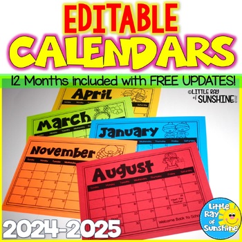 Preview of EDITABLE Monthly Calendars 2024 - 2025