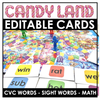 Preview of EDITABLE Candyland Game Cards | CVC Words | Sight Words | Number Sense Center