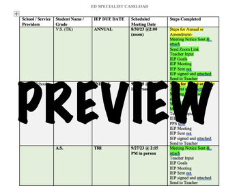 Preview of EDITABLE * Caseload/ IEP Meeting Schedule