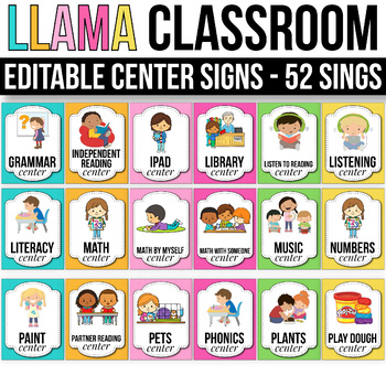 EDITABLE Center Signs Editable Center Signs for Preschool Bright Decor