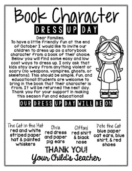 Preview of EDITABLE Halloween Dress Up Day - Favorite Character - Parent Letter