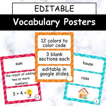 Preview of EDITABLE Chevron Vocabulary Posters - Rainbow - ESL Support - Picture