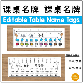 Preview of EDITABLE Chinese Desk Name Tags, Desk Name Plates in Chinese 課桌名牌  课桌名牌