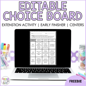 Preview of Editable Choice Board | Work Menu | FREEBIE
