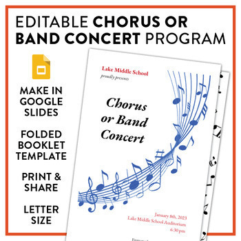 Preview of EDITABLE Chorus or Band Concert Music Program Template!