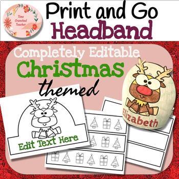 Preview of EDITABLE Christmas Reindeer Headband! Print and Go!