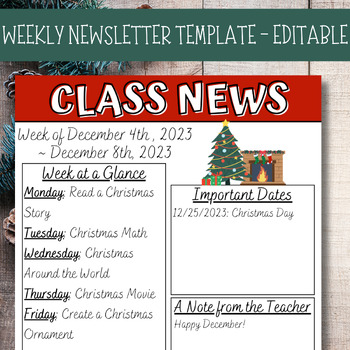 Preview of EDITABLE Christmas Weekly Newsletter Canva Template