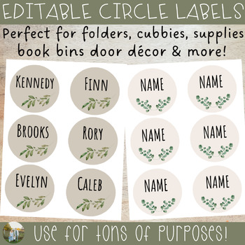 Preview of EDITABLE Circle Farmhouse Labels for Supplies, Door Décor, Cubbies, Book Bins
