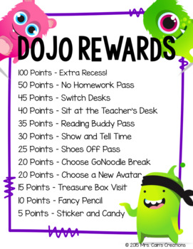 Preview of EDITABLE Class Dojo Rewards Menu