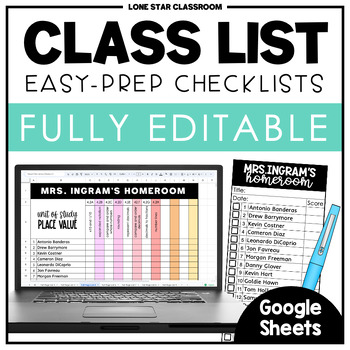 Preview of EDITABLE Class List  - Class Checklist - Roster Checklist - Google Sheets