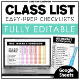EDITABLE Class List  - Class Checklist - Roster Checklist 