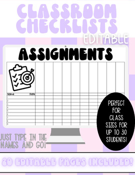 Preview of EDITABLE Class Lists -  Grading Sheets - Checklist