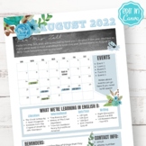 EDITABLE Class Newsletter Template August 2022 | Monthly C