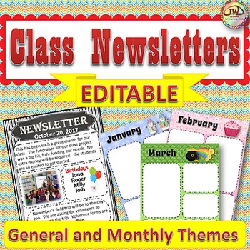 Newsletter Templates Editable: Weekly and Monthly Themed Class Newsletters