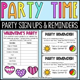 EDITABLE Class Party Sign Up Sheets & Reminders