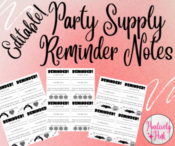 Preview of EDITABLE! Class Party Supply Reminder Notes - Halloween, Christmas, Valentine's