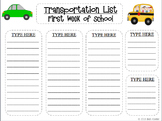 {EDITABLE} Class Transportation List - Orientation, Open H