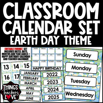 Preview of EDITABLE Classroom Calendar Set - EARTH DAY CLASSROOM DECOR