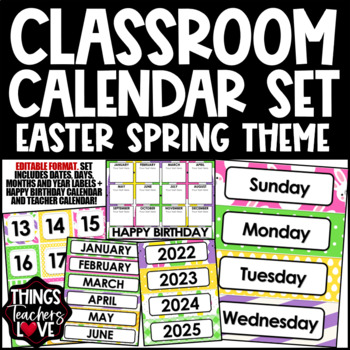 Preview of EDITABLE Classroom Calendar Set - EASTER CLASSROOM DECOR