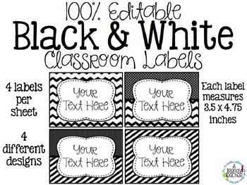 Preview of EDITABLE Classroom Labels [Black and White]