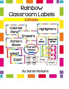 EDITABLE Classroom Labels: Rainbow Theme by Sarah Peters | TpT