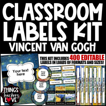 Preview of EDITABLE Classroom Labels Set x400 - VINCENT VAN GOGH CLASSROOM DECOR