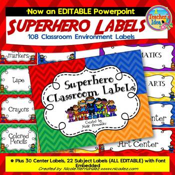 Preview of EDITABLE Classroom Labels - Superhero Theme
