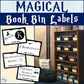 Preview of Wizarding Themed Classroom Library Book Bin Labels - EDITABLE Library Labels