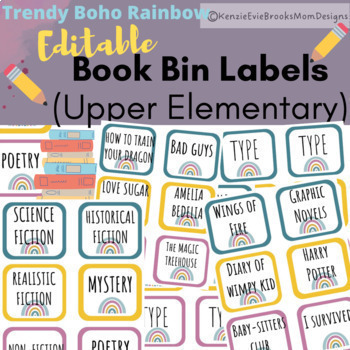 Preview of EDITABLE Classroom Library Book Bin Labels by Series & Genre (Upper Elementary)