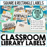 EDITABLE Classroom Library Labels - Matching Book & Bin Labels - Genres & Levels