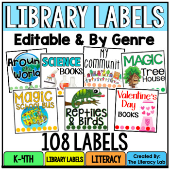Preview of EDITABLE Classroom Library Labels by Genre