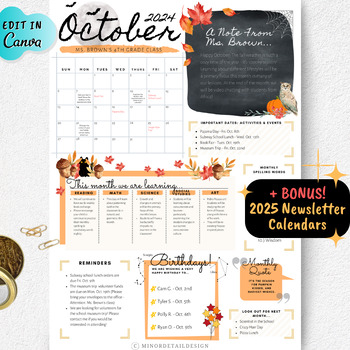 Preview of EDITABLE Classroom Newsletter, October Newsletter, Fall Newsletter Template,Note
