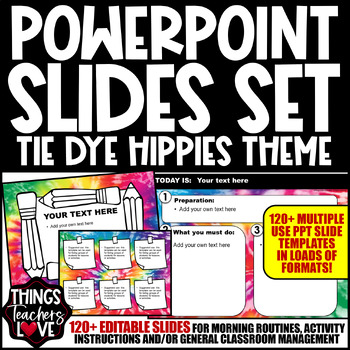 Preview of EDITABLE Classroom PowerPoint Slides Set - TIE DYE HIPPIES 05 THEME