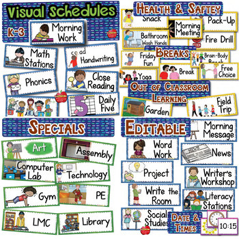 Preview of EDITABLE Classroom Schedule and Jobs with Visual Supports: K-3rd BUNDLE