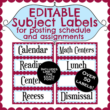 editable classroom subject labels for whiteboard or chalkboard tpt