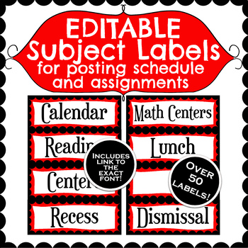 editable classroom subject labels for whiteboard or chalkboard tpt