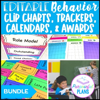 Preview of EDITABLE Clip Charts, Behavior Calendars, Reward Coupons, & Trackers BUNDLE