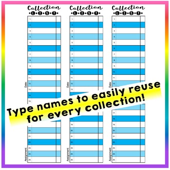 EDITABLE Collection List for Class Assignments - BLUE by Miss Middle ELA