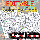 EDITABLE Color by Code: Animal Faces