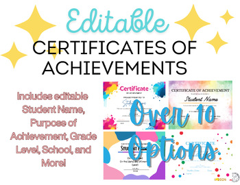 Preview of EDITABLE Colorful Award Certificates Early Childhood, PK-5th, and Teacher Awards