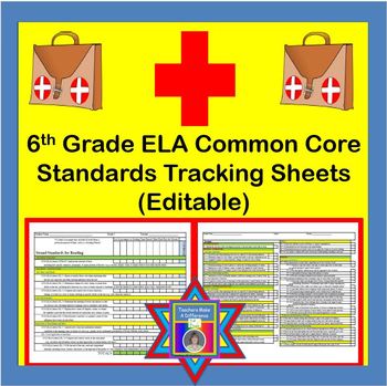 Preview of Tracking Sheets (EDITABLE) Common Core 6th Grade ELA by Domain/Cluster/Standard