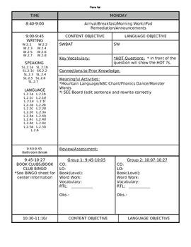 Preview of EDITABLE Common Core Weekly Lesson Plan Template- Editable for all grades