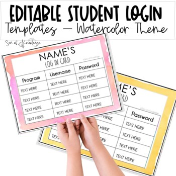 Preview of EDITABLE Computer Log In Cards | Watercolor Theme