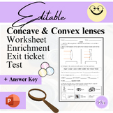 Missty's EDITABLE Concave & Convex lenses Worksheet / Test