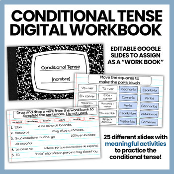 Preview of EDITABLE Conditional Tense Spanish Digital Workbook | Spanish 3, 4 
