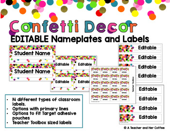 Preview of EDITABLE Confetti Decor Nameplates & Labels