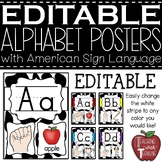 EDITABLE Cow Print Alphabet Posters with American Sign Language