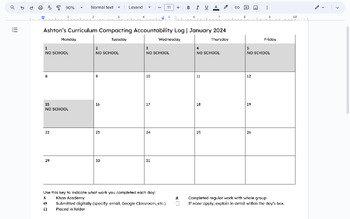 Preview of EDITABLE Curriculum Compacting Accountability Log/Calendar | DIGITAL or PRINT