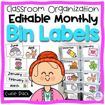 Preview of EDITABLE Monthly Bin Labels | Class Organization Labels {Canadian & US themes}