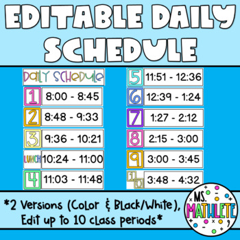 Preview of EDITABLE DAILY SCHEDULE